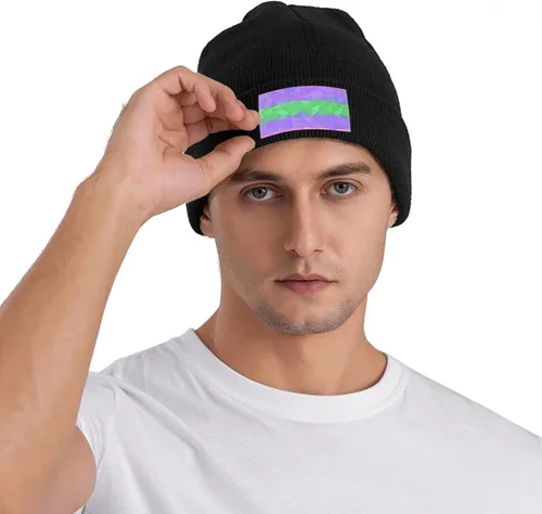 Vista 5 de Trigender Pride Flag LGBTQ Thickened Warm High Elastic Knitted Woolen Hat African Style with Stylish Personality Print Black