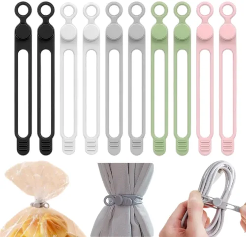 Vista 9 de Silicone Cable Ties, 10 Pack Reusable Cord Organizers, Adjustable Cable Straps with Buckle for Charging Cables, Earbuds and Appliance Cords, Home