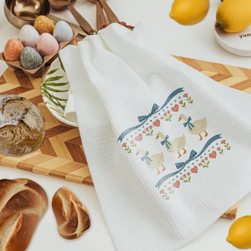 Vista 3 de Coquette - Toallas de cocina de ganso floral con lazo azul, toallas de mano para decoración de baño, bonito paño de cocina para decoración