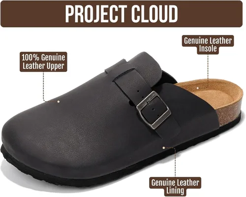 Vista 3 de Zuecos de cuero genuino 100% de grano completo para hombres - Zapatos de Negro