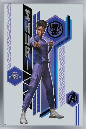 Vista 9 de Trends International Marvel Black Panther: Wakanda Forever - Póster de pared Shuri, 22.4 pulgadas de largo x 14.7 W, versión enmarcada de madera