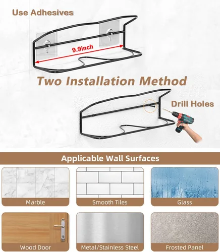 Vista 5 de Zapatero montado en la pared, paquete de 4 unidades, con tiras adhesivas para colgar, almacenamiento de zapatos de pared de metal, organizador