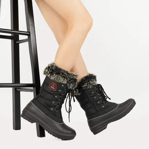 Vista 8 de DREAM PAIRS botas de nieve de invierno para mujer, de media caña, con forro de piel sintética
