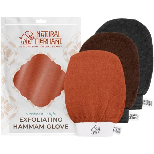 Vista 13 de Natural Elephant Guantes exfoliantes para hammam (2 negros y 1 marrón (paquete de 3))