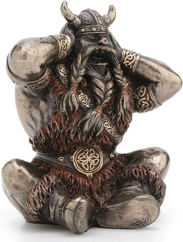 Vista 4 de Veronese Design Figura de resina de guerrero vikingo divertido de 4 pulgadas Hear No Evil con acabado de bronce