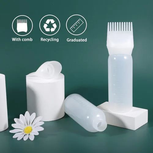 Vista 2 de Botella aplicadora de peine de raíz Pimoys 6 onzas, paquete de 2 aplicadores de aceite para el cabello, botella aplicadora para tinte de cabello