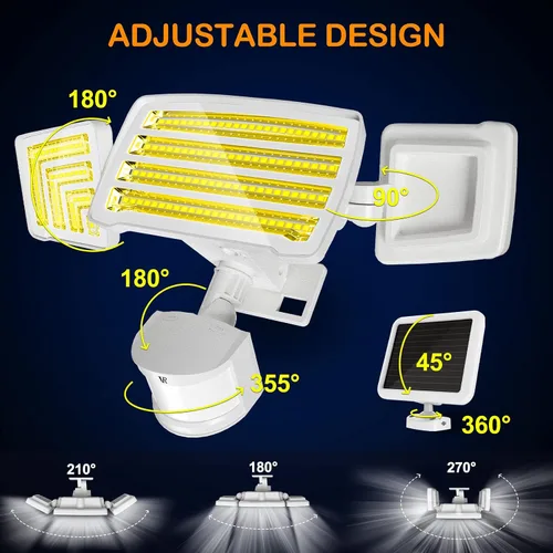 Vista 5 de Luces solares con sensor de movimiento para exteriores, 4000 lúmenes, 4 modos de iluminación, distancia de detección de 72 pies, panel solar