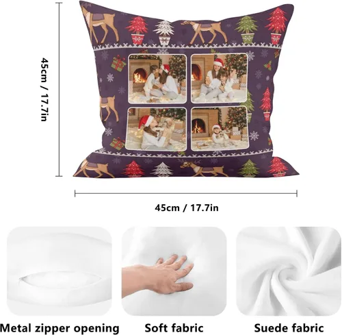 Vista 4 de POPCUSTOMS Funda de almohada personalizada con impresión de doble cara, funda de almohada con foto personalizada, decoración de Navidad, decoración