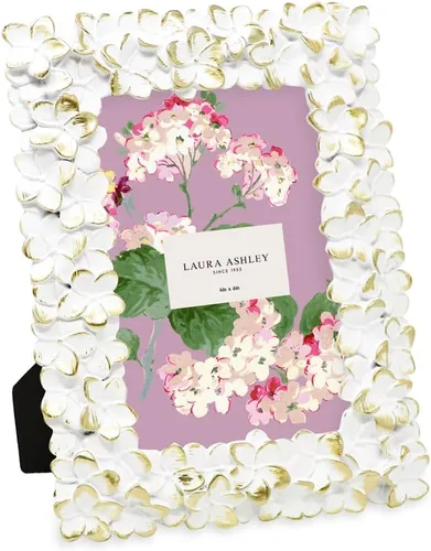 Vista 13 de Laura Ashley - Marco de fotos 4x4 negro con textura floral hecho a mano en resina con caballete y gancho para mesa y pared, diseño floral decorativo