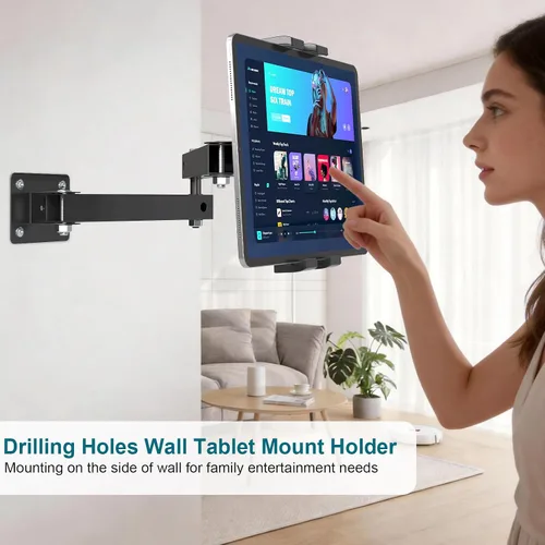 Vista 4 de Mippko Soporte plegable de pared para iPad, soporte para tableta, soporte ajustable de 360°, brazo articulado de aleación de aluminio extensible