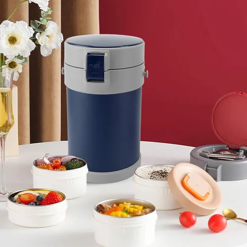 Vista 3 de AUNMAS - Lonchera aislada al vacío de acero inoxidable de 2 litros con válvula de ventilación de prensa para una fácil apertura, diseño apilable