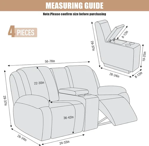 Vista 2 de VANSOFY Funda de sofá reclinable con consola central, funda elástica para sofá reclinable de 2 asientos, funda de sofá reclinable de jacquard