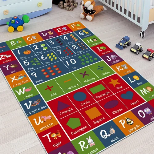 Vista 9 de ABC - Alfombra educativa para niños, con números de alfabetos, divertida, alfombra de juego para niños, tapete de piso con patrón de dibujos