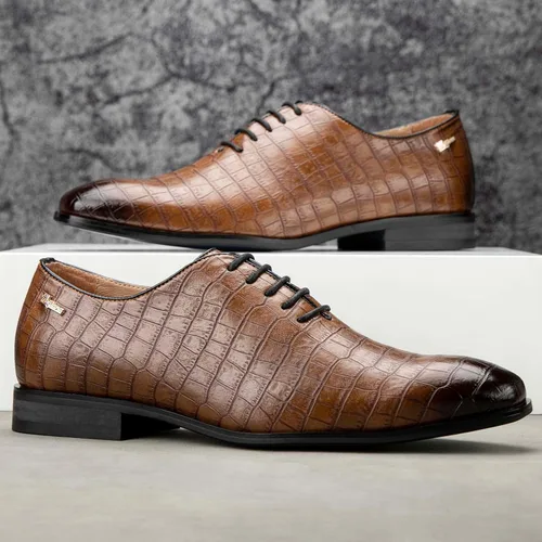 Vista 5 de Meijiana Zapatos formales Oxfords para hombre, zapatos casuales de negocios con cordones, zapatos de vestir de moda para hombres