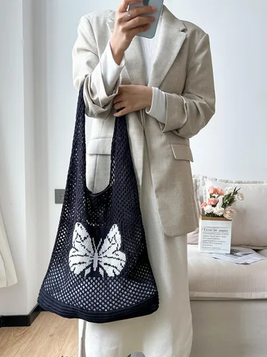 Vista 8 de ENBEI Bolsas bohemias, bolsa de punto de hombro, bolsa de mano Y2K estética, bolso de ganchillo lindo para mujeres, regalos hippie