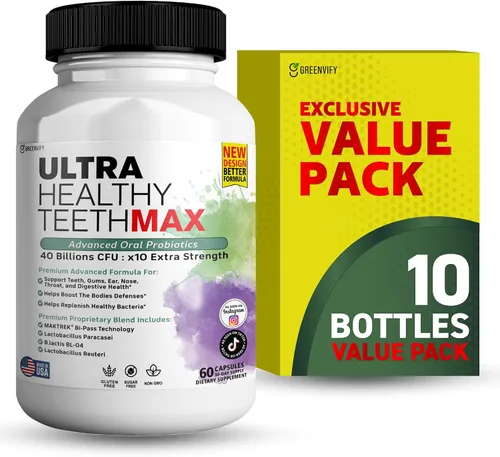 Vista 13 de Suplemento probiótico Ultra Healthy Teeth Max, 40 mil millones de UFC, 60 cápsulas, fórmula avanzada de salud bucal (1)