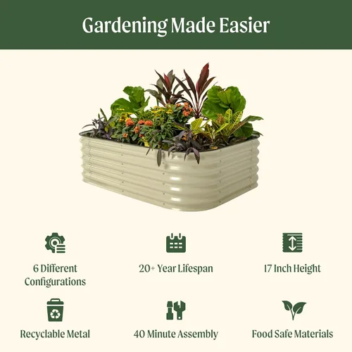 Vista 2 de Kits de cama de jardín elevada de Vego Garden Aluzinc, cama de plantación elevada de metal modular de 17" de alto, 6 en 1 para verduras, flores