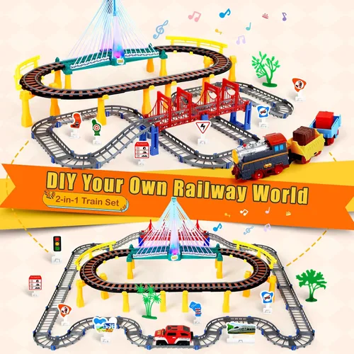 Vista 4 de Letapapa Juego de tren eléctrico para niños de 4 a 8 años, regalos de Navidad y cumpleaños para niños de 3 4 5 6 años, vías de tren para niños