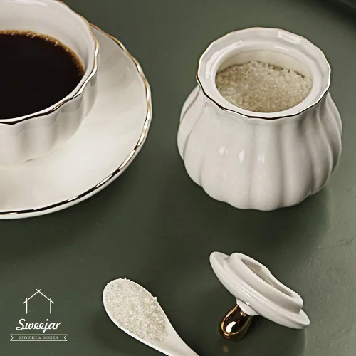 Vista 8 de SWEEJAR Royal Ceramic - Juego de azucareras y cremas y cucharas de café expreso de acero inoxidable 18/10
