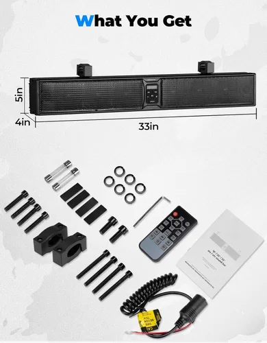 Vista 7 de KEMIMOTO Barra de sonido con 8 altavoces de 32 pulgadas, barra de sonido de metal resistente para ATV UTV, luz RGB impermeable Bluetooth, barra