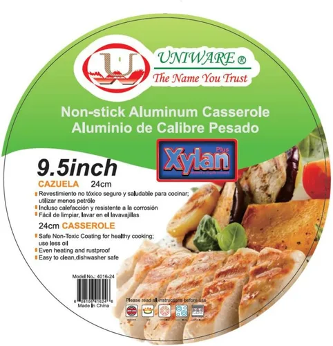 Vista 3 de Uniware Olla de aluminio antiadherente con tapa de cristal, color negro (9.5 pulgadas)
