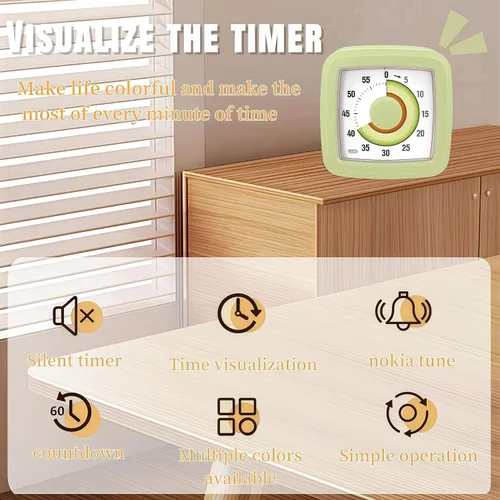Vista 5 de Temporizador visual infantil para cocina, aula, cocina, aprendizaje, dormitorio, oficina, cuenta regresiva de 60 minutos con temporizador Pomodoro
