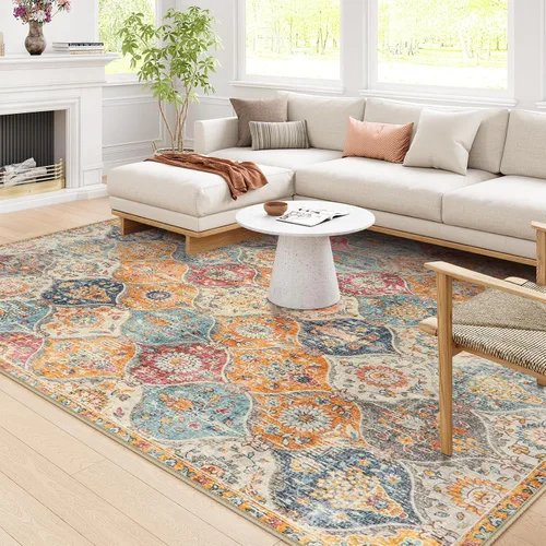 Vista 40 de Lahome - Alfombra marroquí antideslizante y lavable, pequeña alfombra oriental para dormitorio, cocina, entrada, baño, entrada, 61 x 91 cm, crema