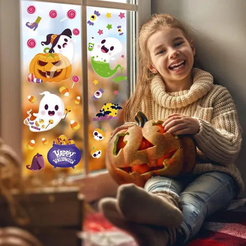 Vista 6 de LOKIPA Adhesivos para ventana de Halloween, 8 hojas de calcomanías de Halloween para ventana de vidrio