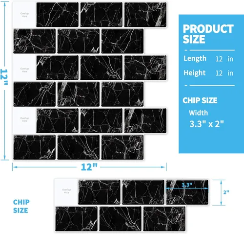 Vista 7 de Art3d Protector contra salpicaduras autoadhesivo de 10 hojas, 12 pulgadas x 12 pulgadas, azulejos tipo metro en diseño de mármol