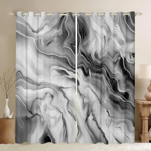 Vista 30 de Feelyou Cortinas abstractas para dormitorio, sala de estar, cortinas opacas de oscurecimiento negro y azul, con estampado de mármol, 2 paneles de 38