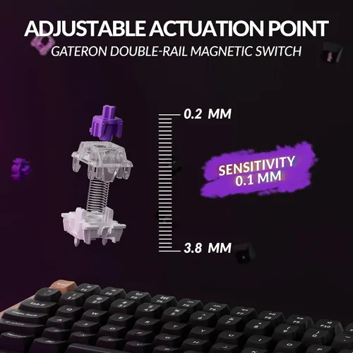 Vista 7 de Keychron Teclado mecánico inalámbrico personalizado K2 HE Rapid Trigger con efecto Hall Gateron interruptor magnético de doble riel, QMK 2.4 GHz
