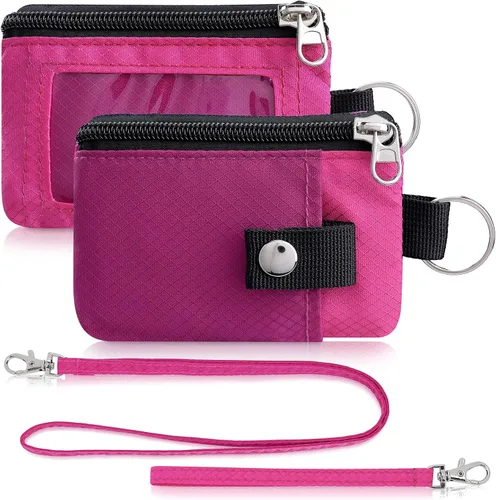 Vista 63 de Artpaxy Cartera minimalista para hombres y mujeres, llavero con bloqueo RFID, con cremallera, pequeña cartera con ventana de identificación, 2