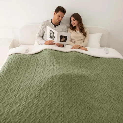 Vista 19 de Manta eléctrica tamaño individual 62"X84" amarilla - Manta cálida y gruesa de sherpa con calefacción para invierno con 5 niveles de calentamiento