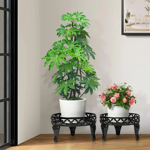 Vista 5 de Soporte de metal para plantas para interiores y exteriores, paquete de 2 soportes de hierro resistentes para interiores y exteriores, soporte