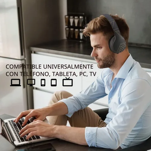 Vista 3 de PowerLocus Auriculares inalámbricos Bluetooth sobre la oreja con micrófono, tiempo de reproducción de 50 horas, sonido estéreo de alta fidelidad