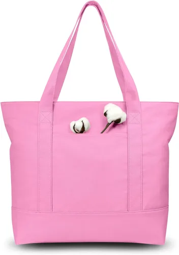Vista 33 de TOPDesign Paquete de 1 bolsa de lona con bolsillo externo, bolsa de compras reutilizable para comestibles, cierre de cremallera superior, artículos