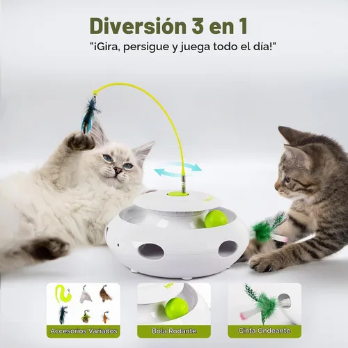 Vista 2 de ALL FOR PAWS Juguete interactivo 3 en 1 para gatos con bolas rodantes, juguete de plumas Whack-a-Mole, juguetes giratorios automáticos para gatitos
