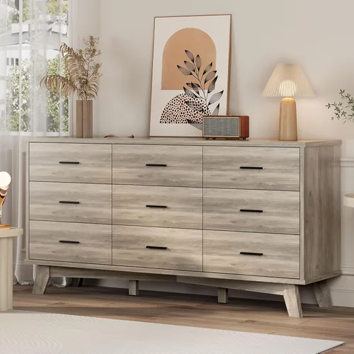 Vista 10 de Xixini Cómoda para dormitorio, cómoda moderna de 6 cajones con base resistente en forma de X, organizador de almacenamiento de ropa doble de madera