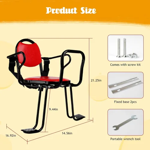 Vista 2 de Asiento trasero de bicicleta para niños, portabicicletas con reposabrazos, pedales y arnés de seguridad, asiento trasero para niños de 2 a 8 años