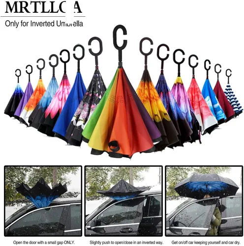Vista 171 de MRTLLOA - Paraguas invertido de gran tamaño de 40/49/56 pulgadas - Sombrilla doble capa resistente al viento, con mango en forma de C y tamaño golf