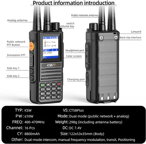Vista 7 de KSUN - Radio POC con tarjetas SIM, walkie talkies globales, antena de radio bidireccional de mano, red celular de alcance ilimitado, recargable