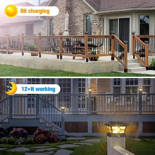 Vista 5 de VOLISUN Luces Solares para Postes de Exteriores, Luces Solares para Postes de Valla 4x4 Vinilo/Madera, Luz Solar Negra Impermeable para Poste