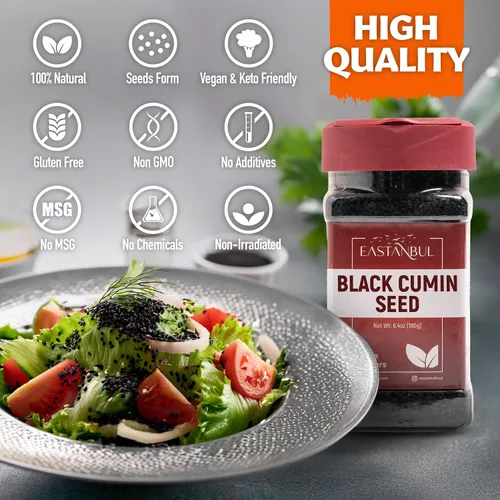 Vista 8 de Eastanbul Semillas de Nigella, semillas de comino negro, comino negro entero, sabrosas, naturales, también conocidas como Nigella Sativa y Kalonji