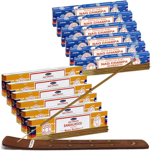 Vista 17 de Varillas de incienso de Sangre de Dragón y Palo Santo con soporte, paquete de variedad de la marca House of Nag Champa y Trumiri