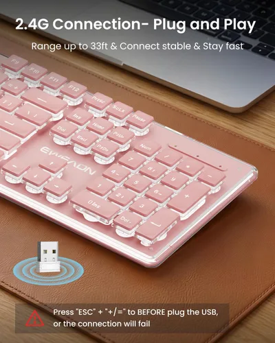 Vista 6 de SEUNKWANG EWEADN X7S - Teclado inalámbrico con retroiluminación blanca, panel de metal, teclado de computadora recargable de 2.4 G, luz silenciosa