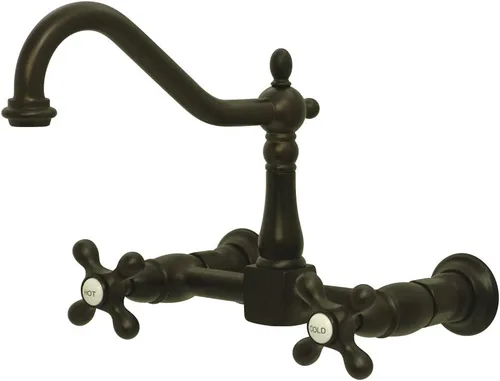 Vista 11 de Kingston Brass Heritage - Grifo de cocina de montaje en pared central de 8 pulgadas, latón antiguo