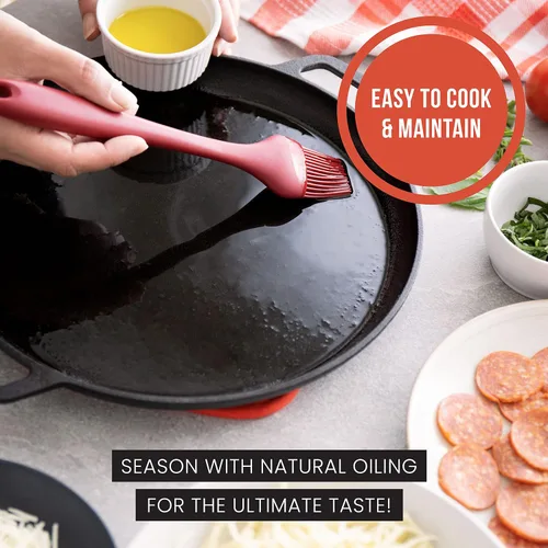 Vista 3 de Sartén de hierro fundido para pizza Chef Pomodoro, sartén de hierro fundido pre-sazonada de 12 pulgadas con asas, sartén dosa para dosa Tawa Roti