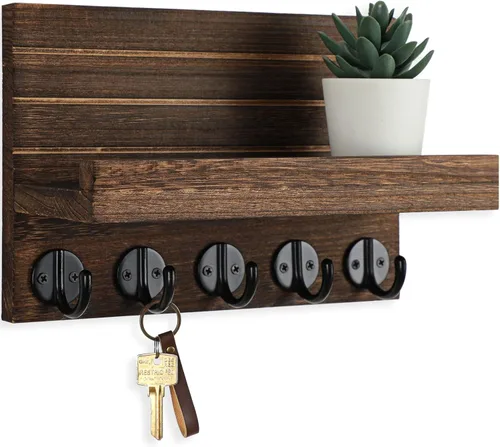 Vista 11 de Lwenki - Soporte de llaves para pared, llavero decorativo y soporte para correo con estante, tiene ganchos grandes para bolsos, abrigos, paraguas