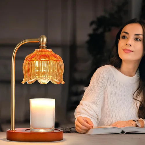 Vista 8 de MEIXISUE - Lámpara calentadora de velas con temporizador y atenuador, regalos de luz ámbar eléctrica para mujeres, lámpara calentadora de cera
