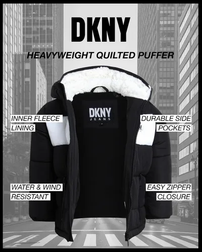 Vista 2 de DKNY Chaqueta para niños pequeños, abrigo acolchado de burbujas para cortavientos (talla 2T-4T)